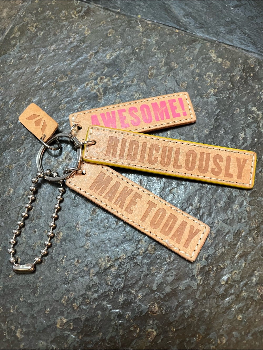 Leather Keychain Tag Set - Pink, Yellow, Tan Inspirational Tags  Consuela